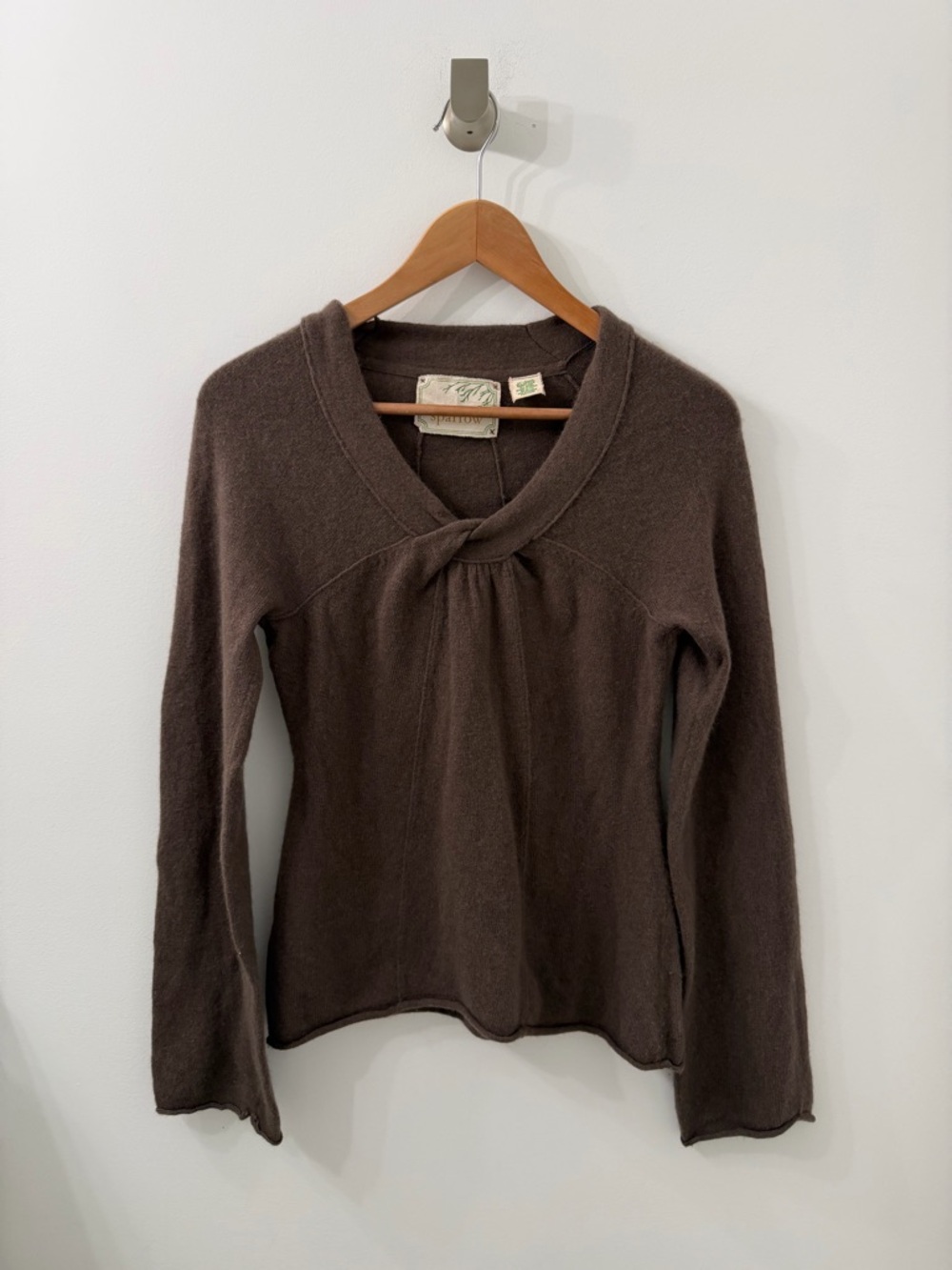 Vintage Sparrow Wide Sleeve Angora Rabbit and Wool Brown Lightweight Sweater